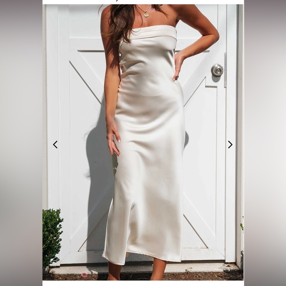 SOLID SATIN FOLDED OVER BUST MAXI DRESS